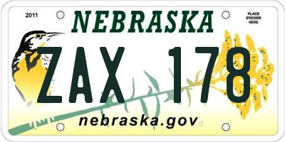 NE license plate ZAX178
