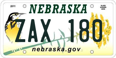 NE license plate ZAX180