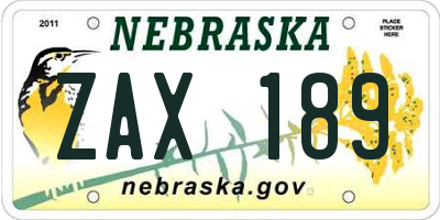 NE license plate ZAX189