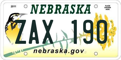 NE license plate ZAX190