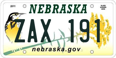 NE license plate ZAX191