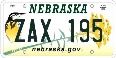 NE license plate ZAX195