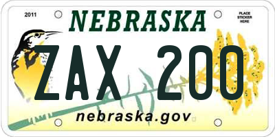 NE license plate ZAX200