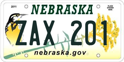 NE license plate ZAX201