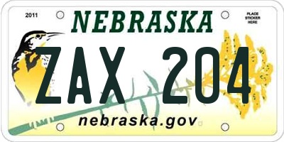 NE license plate ZAX204