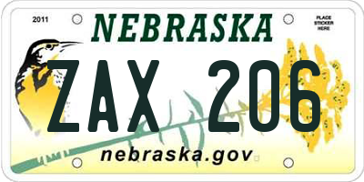 NE license plate ZAX206
