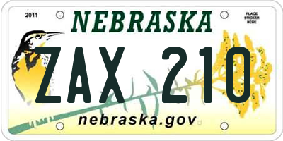 NE license plate ZAX210