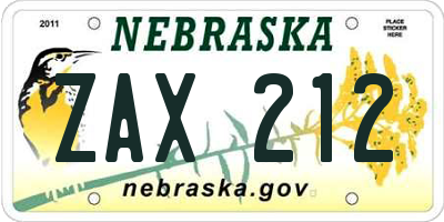 NE license plate ZAX212