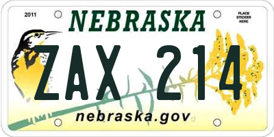 NE license plate ZAX214