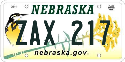 NE license plate ZAX217