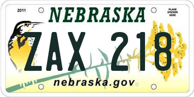 NE license plate ZAX218