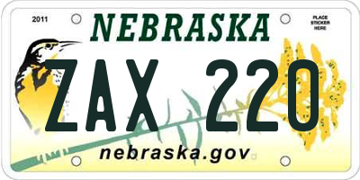 NE license plate ZAX220