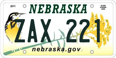 NE license plate ZAX221