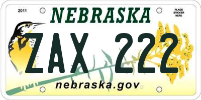 NE license plate ZAX222