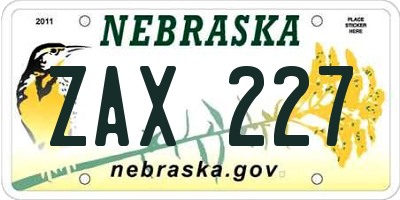 NE license plate ZAX227