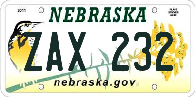 NE license plate ZAX232