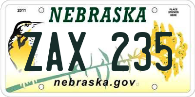 NE license plate ZAX235