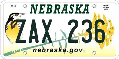NE license plate ZAX236