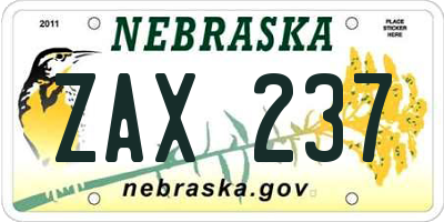 NE license plate ZAX237