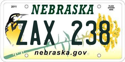 NE license plate ZAX238