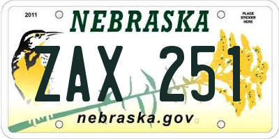 NE license plate ZAX251
