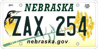 NE license plate ZAX254