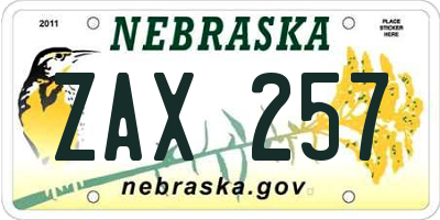 NE license plate ZAX257
