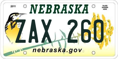 NE license plate ZAX260