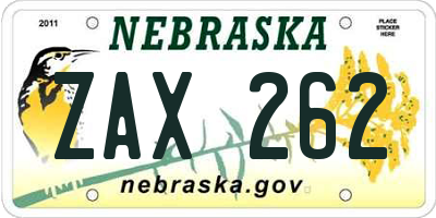 NE license plate ZAX262
