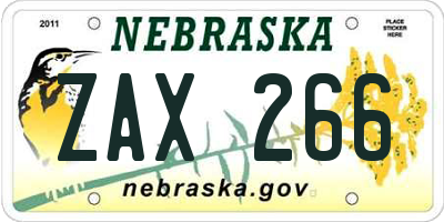 NE license plate ZAX266