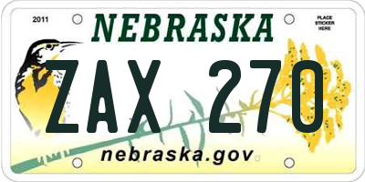 NE license plate ZAX270