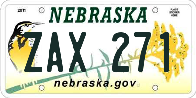 NE license plate ZAX271
