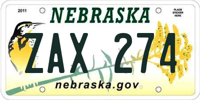 NE license plate ZAX274