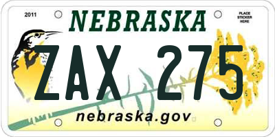 NE license plate ZAX275