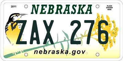 NE license plate ZAX276