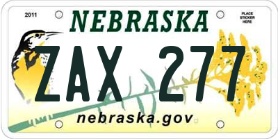 NE license plate ZAX277