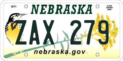 NE license plate ZAX279