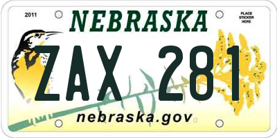 NE license plate ZAX281
