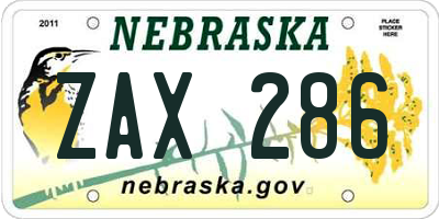 NE license plate ZAX286