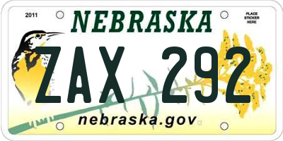 NE license plate ZAX292