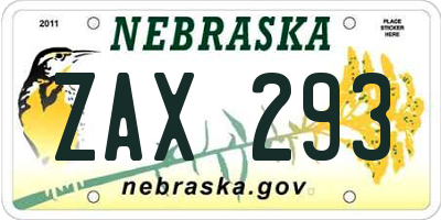 NE license plate ZAX293