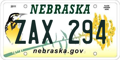 NE license plate ZAX294