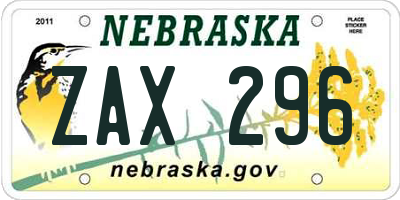 NE license plate ZAX296