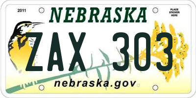 NE license plate ZAX303
