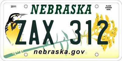 NE license plate ZAX312