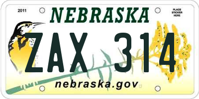 NE license plate ZAX314