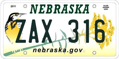 NE license plate ZAX316