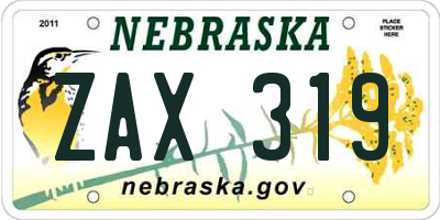 NE license plate ZAX319