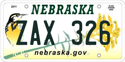 NE license plate ZAX326