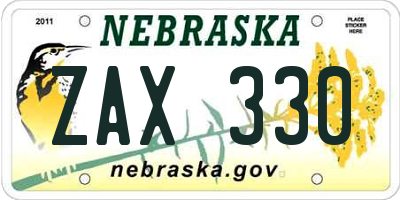 NE license plate ZAX330